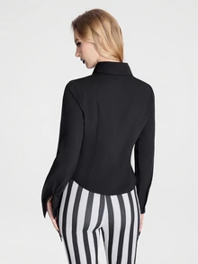 Breakform Gothic Style Shirt Collar Cross Decor Buckle Waist Cinched Dark Aesthetic Long Sleeve Blouse - Black - View 2