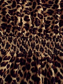 SHEIN Women's Vacation Asymmetrical Neck Leopard Print Shirred Waist Dress - Multicolor - View 3