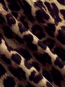 SHEIN Women's Vacation Asymmetrical Neck Leopard Print Shirred Waist Dress - Multicolor - View 4