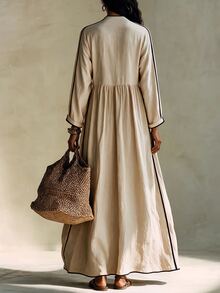 SHEIN Women's Casual New Autumn Colorblock Loose Dress, Vacation Outfit, Daily Wear - Khaki - View 2