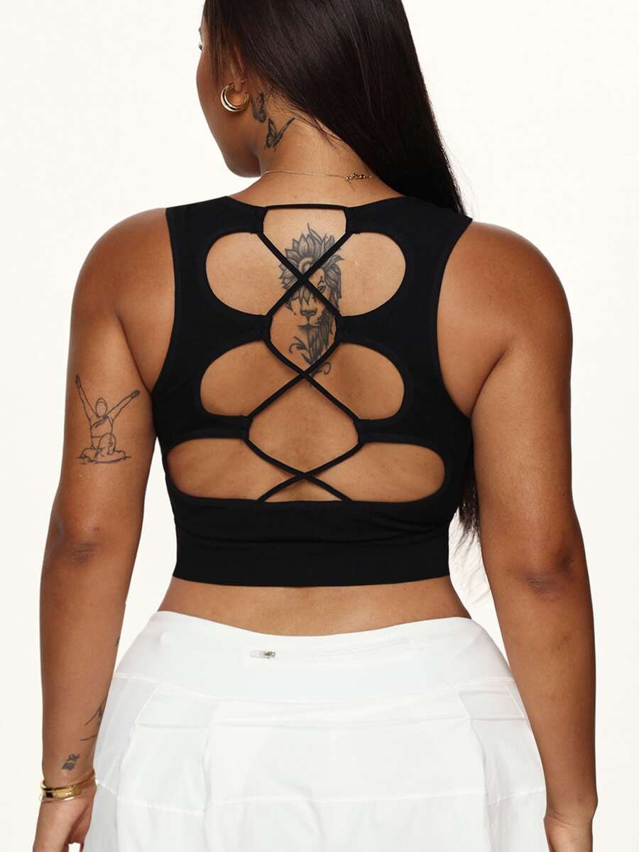 Rhythm Era Plus Size Women Backless Crisscross Tank Top - Black - View 1