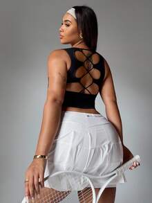 Rhythm Era Plus Size Women Backless Crisscross Tank Top - Black - View 4