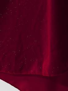 SHEIN Tween Girls Christmas Holiday Party Cold Shoulder Glitter Velvet Asymmetrical Hem Partydress - Burgundy - View 7