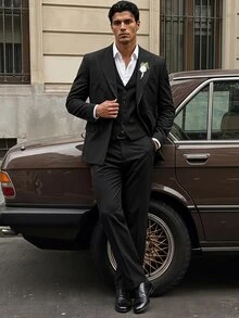 SIGLOCORE Men's Casual Button Long Sleeve Jacket, Vest And Pocket Pants 3 Pieces Suit Set - Black - View 17