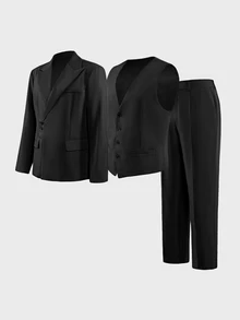 SIGLOCORE Men's Casual Button Long Sleeve Jacket, Vest And Pocket Pants 3 Pieces Suit Set - Black - View 4