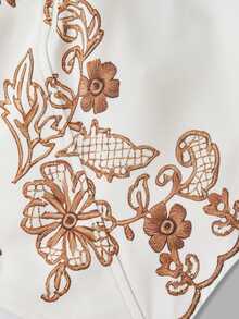 SHEIN MOD Plus Size Vintage Apricot Background With Brown Floral Embroidery Floral Print Blazer Vest Concert Going Out Festival Frenchy Country Summer/Fall - Apricot - View 4