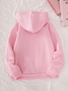 SHEIN (Tween Girl) 可愛甜美度假休閒百搭花朵蝴蝶結印花雙層連帽拉鍊前口袋寬鬆外套，秋冬款 - 粉色 - 查看 10