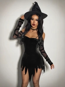 SHEIN ICON Women's Off-Shoulder Mesh Fashion Date Party Mini Dress - Black - View 4