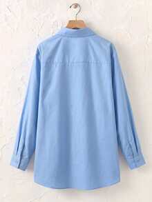 SHEIN BASICS Plus Size Autumn Casual Versatile Solid Color Shirt Fall - Blue - View 2