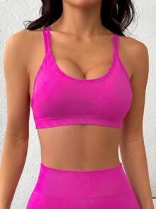 Slayform Slayform Women's Solid Color Seamless Criss-Cross Back Sports Bra - Hot Pink - View 2
