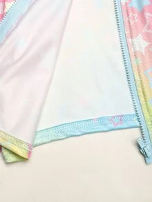 Kids Tween Girl Rainbow Printed Long Sleeve Mock Neck Zip-Up T-Shirt Camisole & Bike Shorts 3Pcs Set - Multicolor - View 11
