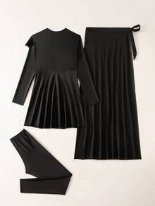 Swim Shayni Swim Modest Women Ruffle Long Sleeve Burkini Split Swim Dress With Belt - Black - View 2