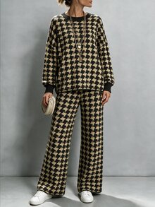 Louniche Setelan 2 Potong Sweater Wanita Lengan Panjang dan Leher Bulat Elegan - MultiWarna - View 6