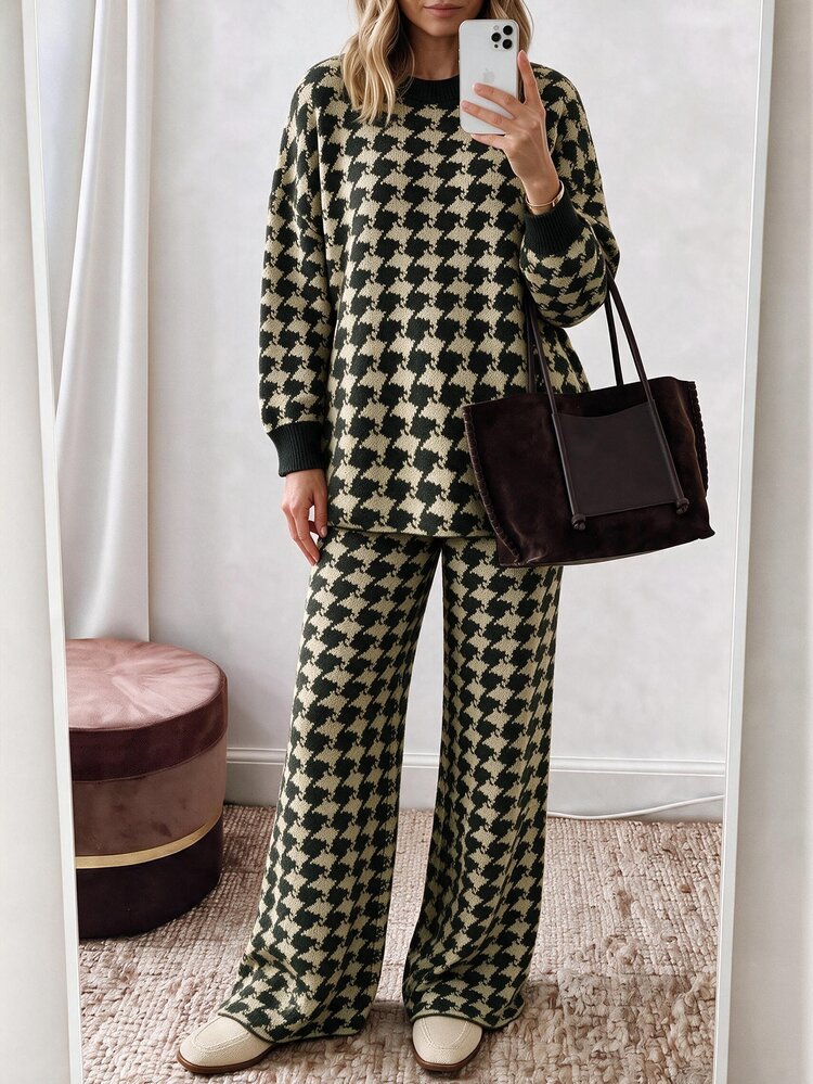 Louniche Setelan 2 Potong Sweater Wanita Lengan Panjang dan Leher Bulat Elegan - MultiWarna - View 7