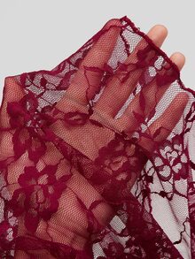 Sweetra Victorian French Court Vintage Light Punk Y2K Lace Embroidered Ruffle Stand Collar Halloween Cosplay Mix & Match Long Sleeve Plus Size Velvet T-Shirt Top - Burgundy - View 10
