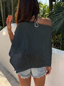 Sunnyshic Women's Casual Tropical Vacation Island Beach Night Out Loose Knit Shawl Cover Up, Spring/Summer Grey - Royal Blue - View 2