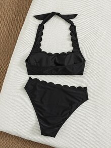 Swim Chiccia Women's Solid Color Petal Shaped Bikini Set, Summer - Black - View 4