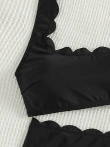 Swim Chiccia Women's Solid Color Petal Shaped Bikini Set, Summer - Black - View 5