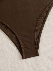 Bonvoyette Ladies Beach Pearl Brown Deep V-Neck Drawstring One-Piece One-Piece One-Piece Swimsuit For Women - Brown - View 5