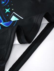SHEIN 青少年男孩修身款遊戲機圖案 67 圖案笑臉圖案圓領標準肩長袖T恤與長褲 2件組 柔軟舒適居家睡衣套裝 - 彩色 - 查看 4