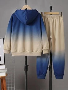 SHEIN 2pcs Kids Tween Boy Casual Daily Versatile Comfortable Gradient Print Pattern Hoodie Loose Pullover Long Sleeve Sweatshirt And Jogger Pants Knit Sweatshirt Set 2 Pieces - Black - View 5