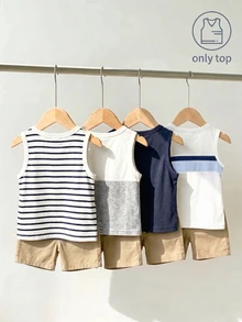 SHEIN Playful Pals Only Tops, 4pcs Round Neck Sleeveless Tank Tops, Fresh And Minimalist Style, Perfect For Summer, Straight All-Match Cut - Multicolor - View 2