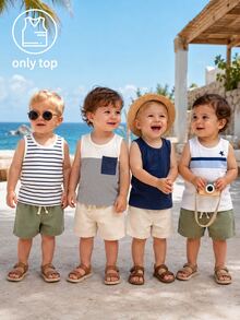 SHEIN Playful Pals Only Tops, 4pcs Round Neck Sleeveless Tank Tops, Fresh And Minimalist Style, Perfect For Summer, Straight All-Match Cut - Multicolor - View 5