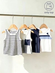 SHEIN Playful Pals Only Tops, 4pcs Round Neck Sleeveless Tank Tops, Fresh And Minimalist Style, Perfect For Summer, Straight All-Match Cut - Multicolor - View 9