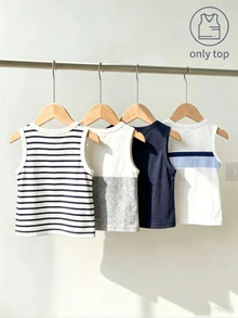 SHEIN Playful Pals Only Tops, 4pcs Round Neck Sleeveless Tank Tops, Fresh And Minimalist Style, Perfect For Summer, Straight All-Match Cut - Multicolor - View 8