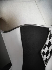 Amplova 2pcs Women's Gothic Black White Checkered Tutu Ruffle Tulle Colorblock Dress Halloween Costume Set Cosplay Party - Black and White - View 7
