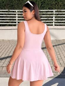 GalTyme Plus Size Women's Sleeveless Solid Color Pockets Romper - Baby Pink - View 3