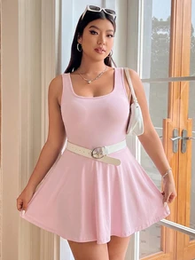 GalTyme Plus Size Women's Sleeveless Solid Color Pockets Romper - Baby Pink - View 6