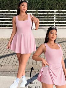 GalTyme Plus Size Women's Sleeveless Solid Color Pockets Romper - Baby Pink - View 2
