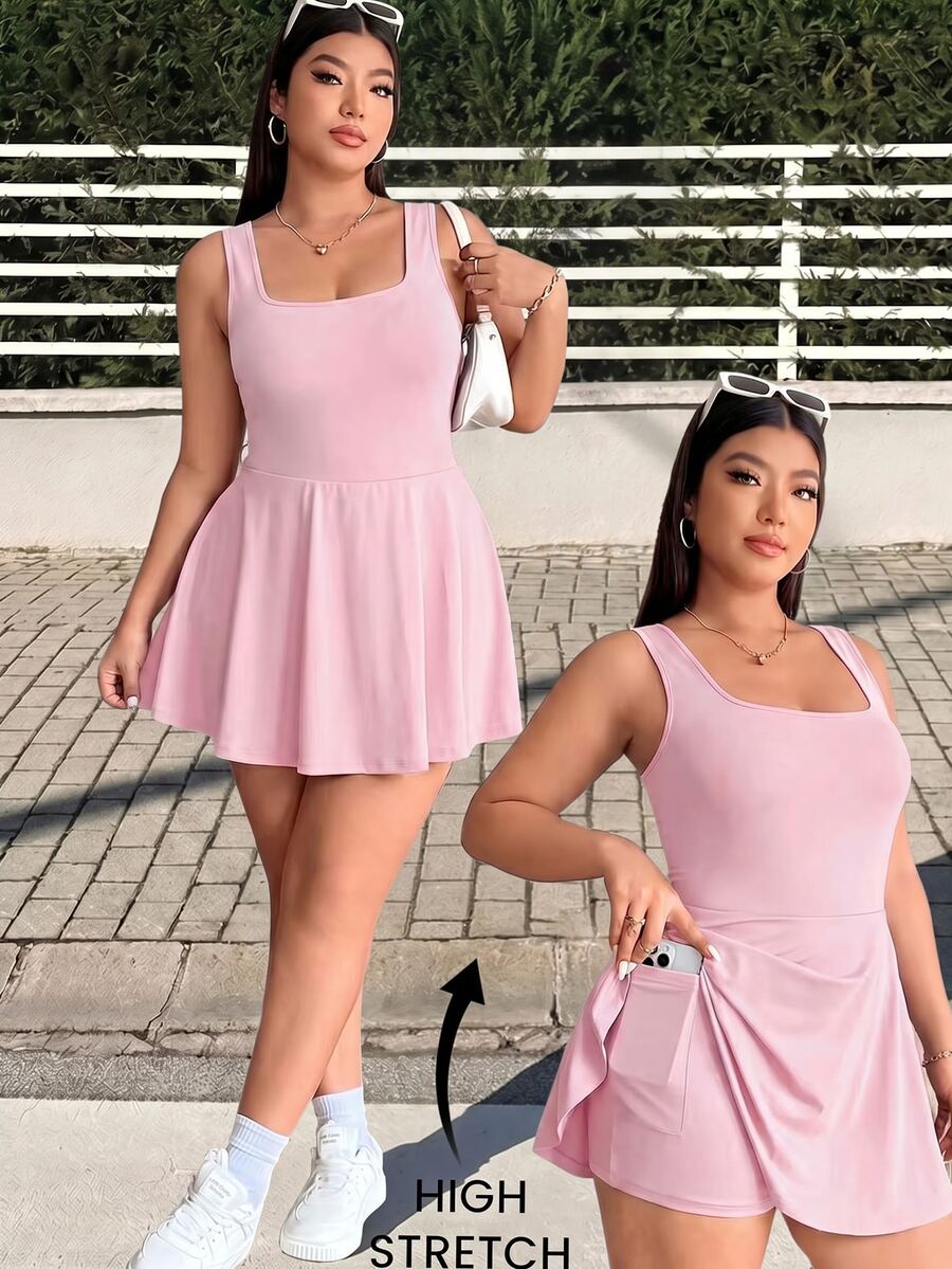 GalTyme Plus Size Women's Sleeveless Solid Color Pockets Romper