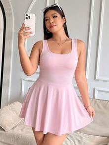 GalTyme Plus Size Women's Sleeveless Solid Color Pockets Romper - Baby Pink - View 7