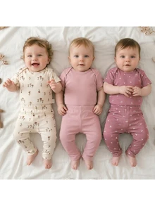 SHEIN 6pcs/Set Ditsy Floral Comfortable Breathable Short Sleeve Romper,Kids - Pink - View 5