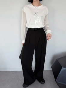 FRIFUL 女款夏季新款圓領短袖拼接透視布料銀箔字母印花寬鬆百搭T恤 - 白色 - 查看 4