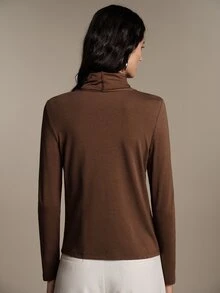 Anewsta Essential Atasan Dalaman Wanita Elegan Romantis Warna Cokelat Tua dari Wol dengan Tali Pengikat untuk Musim Gugur/Dingin, Cocok untuk Acara Kantor Natal - Coffee Brown - View 8