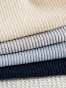 SHEIN 4pcs/Set Young Boy High Kids Neck Ribbed Knit Casual T-Winter Shirt, High Turn Collar Base Layer T-Shirt Suitable For Daily Casual Wear And Outings - Multicolor - View 4
