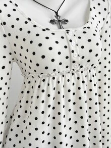 Elamini Women's Sweet Sexy Polka Dot Square Neck Ruffle Hem T-Shirt - White - View 7