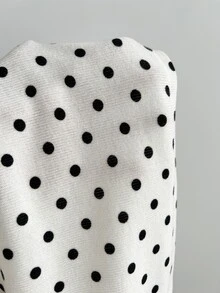 Elamini Women's Sweet Sexy Polka Dot Square Neck Ruffle Hem T-Shirt - White - View 5