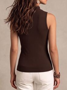 Sundraya Women's Solid Color Slim Fit Versatile Daily Wear Top - Brown - View 2
