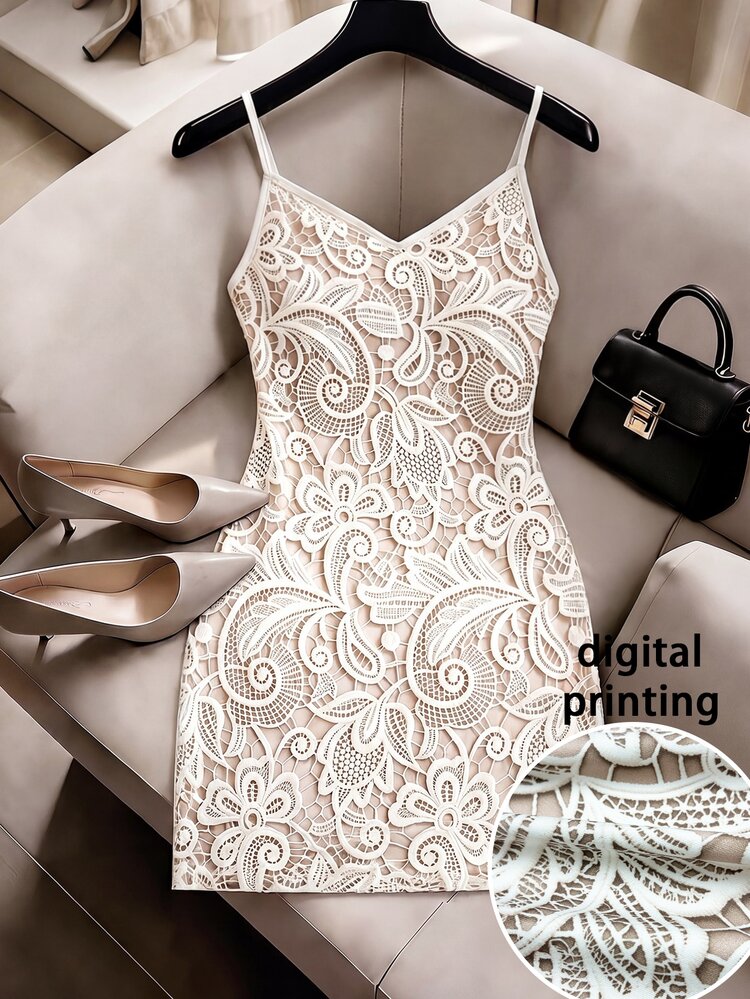 GlowEve Women's Lace Casual Romantic Sexy Elegant Party Night Out Date Spaghetti Strap Dress Wedding Beige Summer - Multicolor - View 1