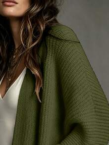 SHEIN Autumn/Winter Casual Versatile Solid Color Cardigan - Dark Green - View 3