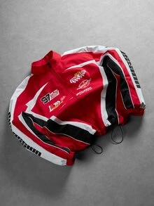 PAVTROS Men's Street Racing Style Jacket, Red Printed Jacket, Autumn Collection - Red - View 3