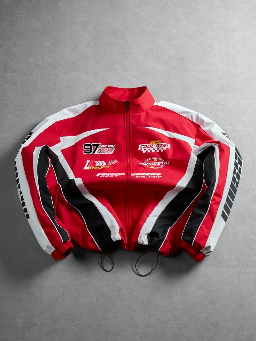 PAVTROS Men's Street Racing Style Jacket, Red Printed Jacket, Autumn Collection - Red - View 1
