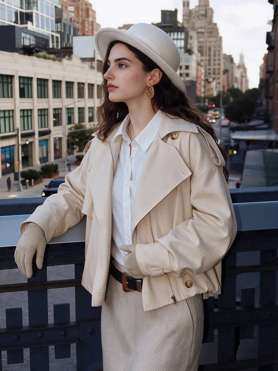 Anewsta Elegant Casual Women's Regular Jacket, Suitable For Commuting And Casual Outings - Beige - View 1