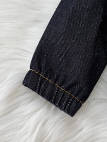 Baby Boys Fall/Winter Warm Teddy Fleece Lined Blue Denim Loose Jacket With Pocket,For Baby School Clothes,Streetwear Outfits,Toddler Jacket,Warm Jacke - Dark Wash - View 7