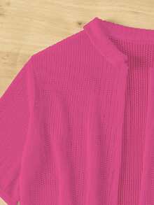 SHEIN Swim Summer Beach Solid Color Cover Up Top And Pants Set - Hot Pink - View 3