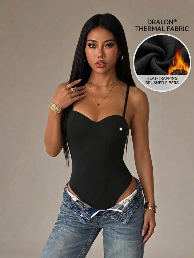 SHEIN PETITE Women's Padded Bodysuit - Black - View 1